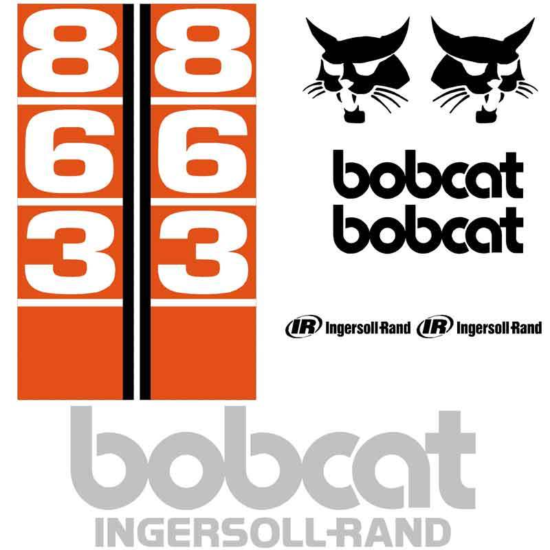 Bobcat 863 Decal Kit - Skid Steer - Ingersoll Rand Melroe Upright Orange Sides