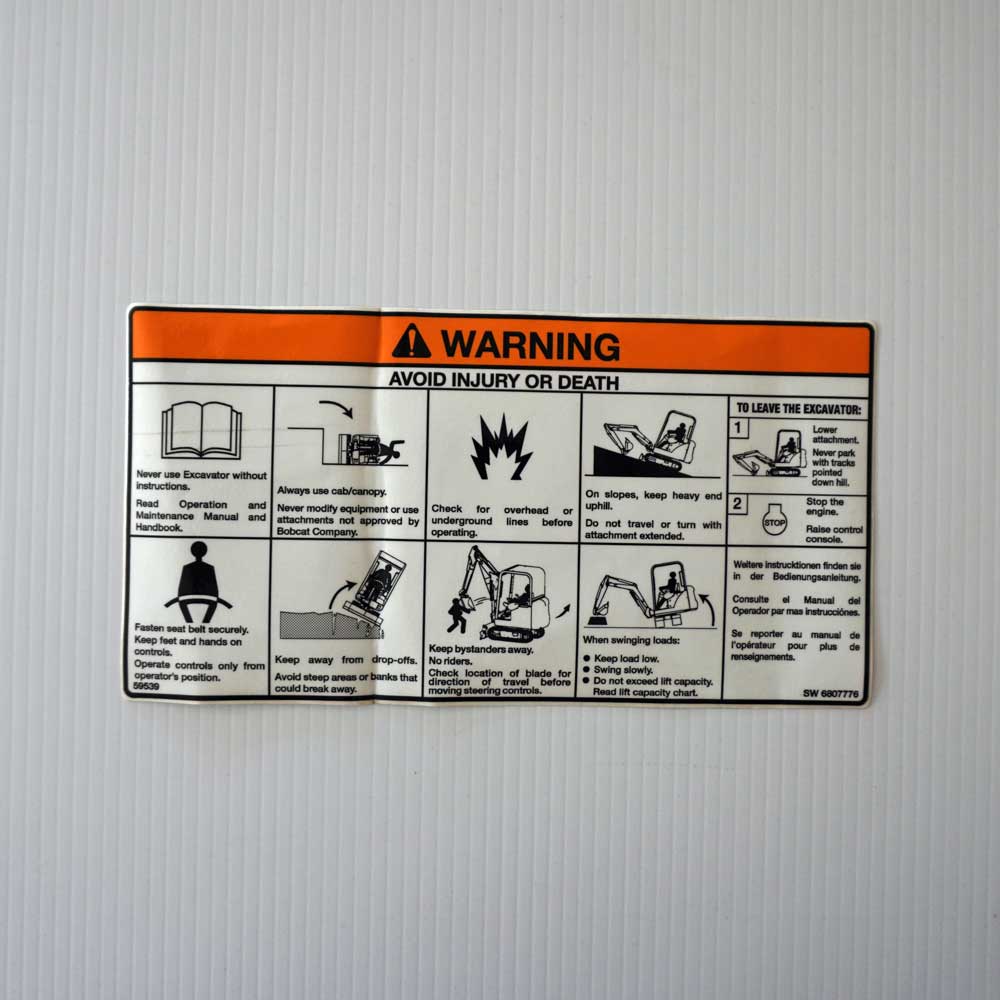 Excavator Operation Warning Decal 6807776 Excavator Operation Warning Decal 6807776