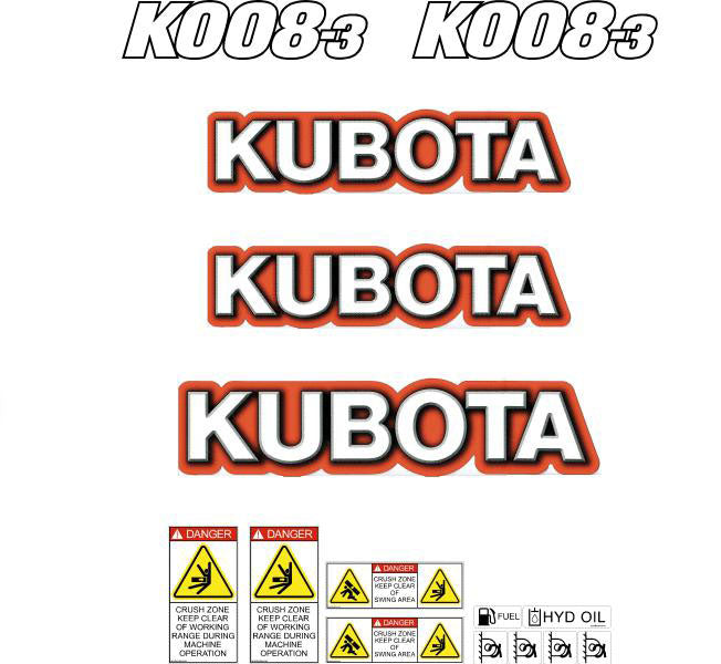 Kubota K008-3 Decal Kit Kubota K008-3 Decal Kit