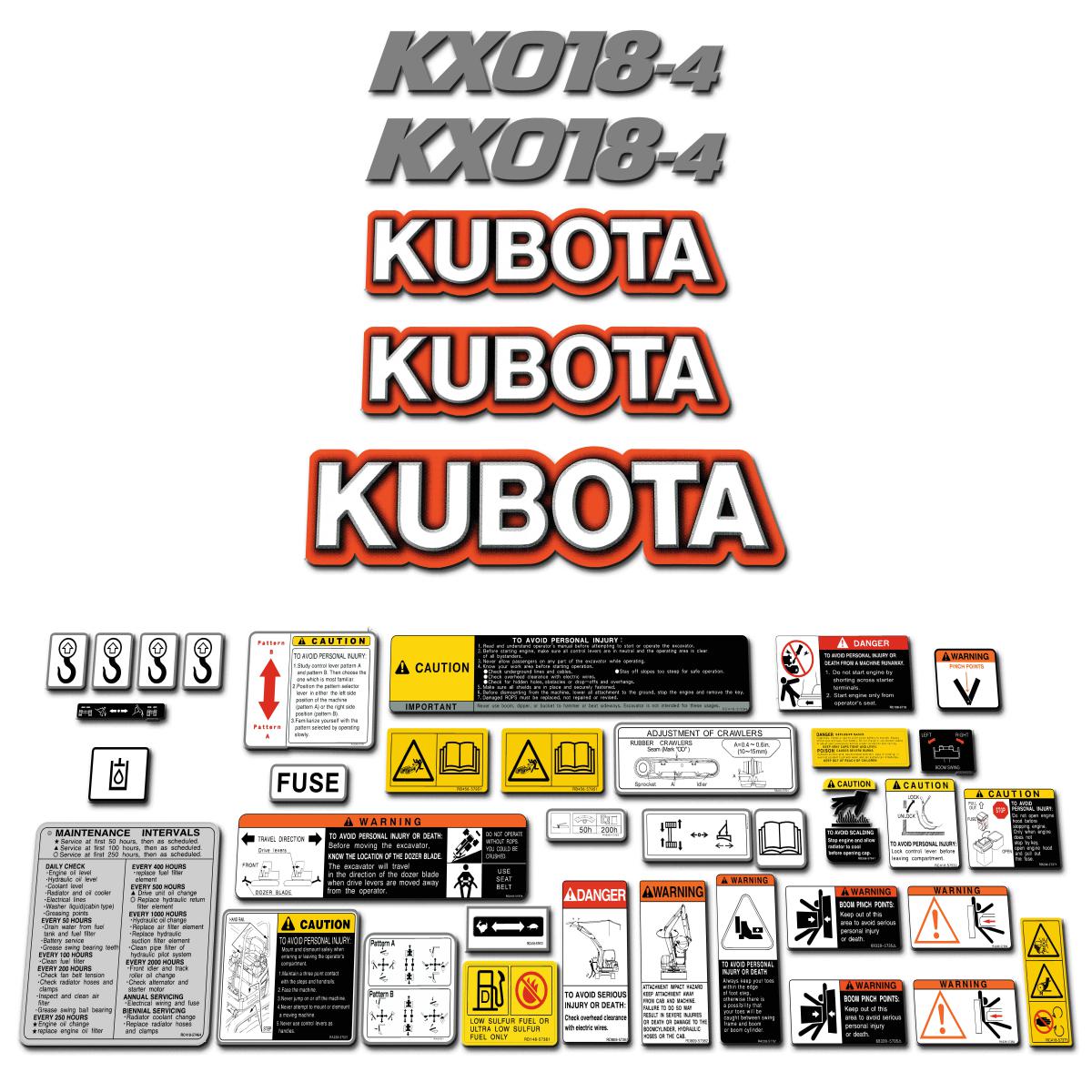 Kubota KX018-4 Decal Kit Kubota KX018-4 Decal Kit