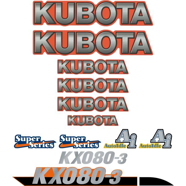 Kubota KX080-3 Decal Kit Kubota KX080-3 Decal Kit