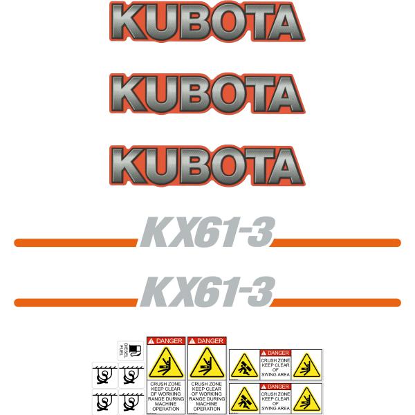 Kubota KX61-3 Decal Kit Kubota KX61-3 Decal Kit