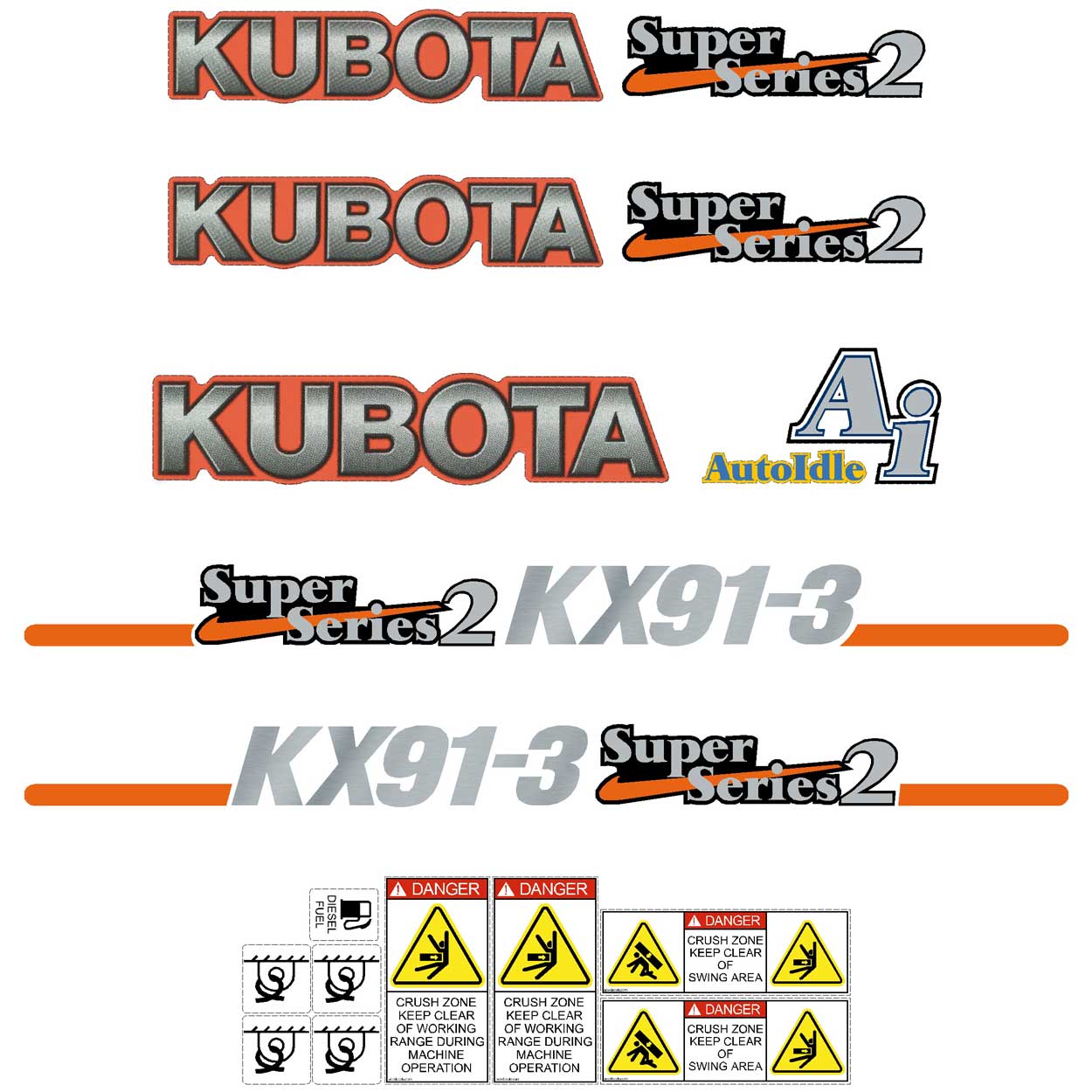 Kubota KX91-3 SS2 Decal Kit Kubota KX91-3 SS2 Decal Kit