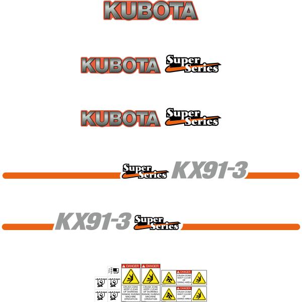 Kubota KX91-3 Super Series Decal Kit Kubota KX91-3 Super Series Decal Kit