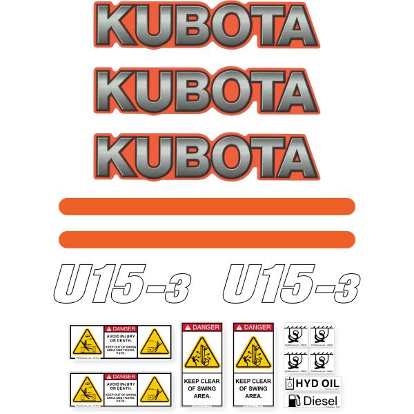 Kubota U15-3 Decal Kit Kubota U15-3 Decal Kit