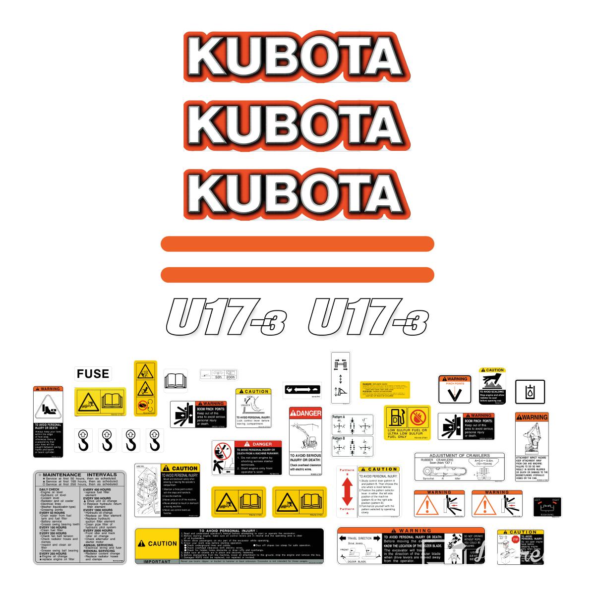 Kubota U17-3 Decal Kit Kubota U17-3 Decal Kit