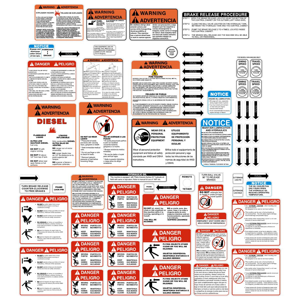 Stump Grinder Safety Decals Stickers Stump Grinder Safety Decals Stickers