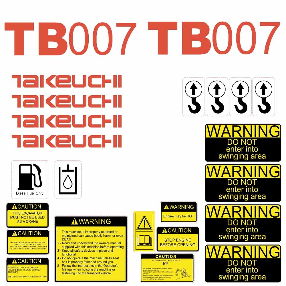 Takeuchi TB007 Decal Kit Takeuchi TB007 Decal Kit