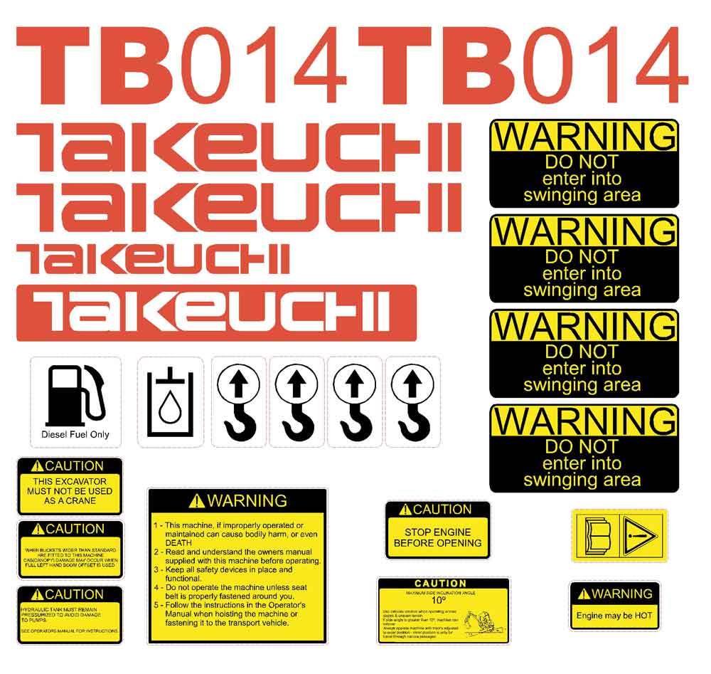 Takeuchi TB014 Decal Kit Takeuchi TB014 Decal Kit