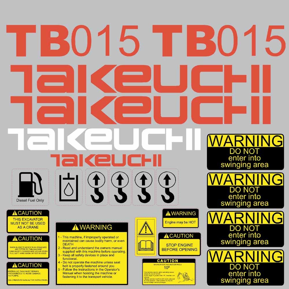 Takeuchi TB015 Decal Kit Takeuchi TB015 Decal Kit