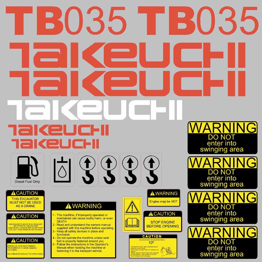 Takeuchi TB035 Decal Kit Takeuchi TB035 Decal Kit