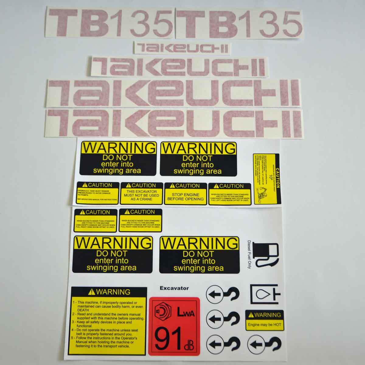 Takeuchi TB135 Decal Kit Takeuchi TB135 Decal Kit